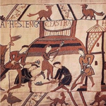 A scene from the Bayeaux tapestry depicting the building of the motte at Hastings